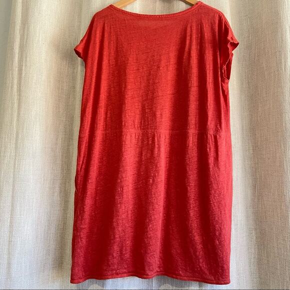 Eileen Fisher Red Orange Linen Short Sleeve T-shirt Dress XS - Picture 7 of 9
